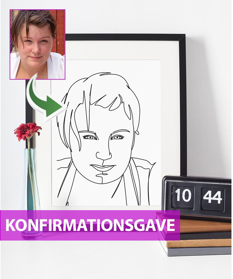 Konfirmationsgave - line art tegning efter dine fotos - Just Karikatur