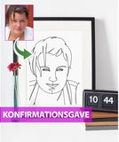 Konfirmationsgave - line art tegning efter dine fotos - Just Karikatur