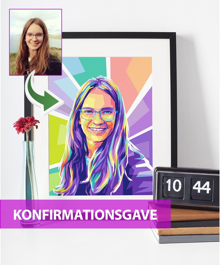 Konfirmationsgave - pop art tegning efter dine fotos - Just Karikatur