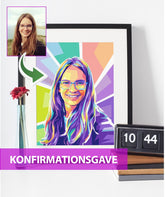 Konfirmationsgave - pop art tegning efter dine fotos - Just Karikatur