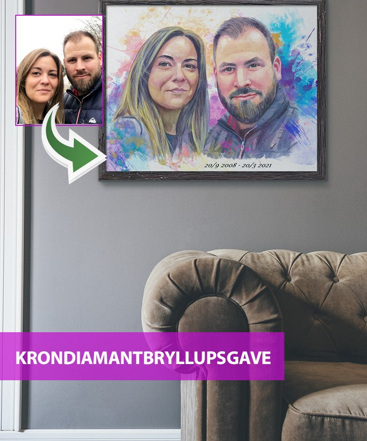 Krondiamantbryllupsgave - Vandmaleri efter dine fotos - Just Karikatur