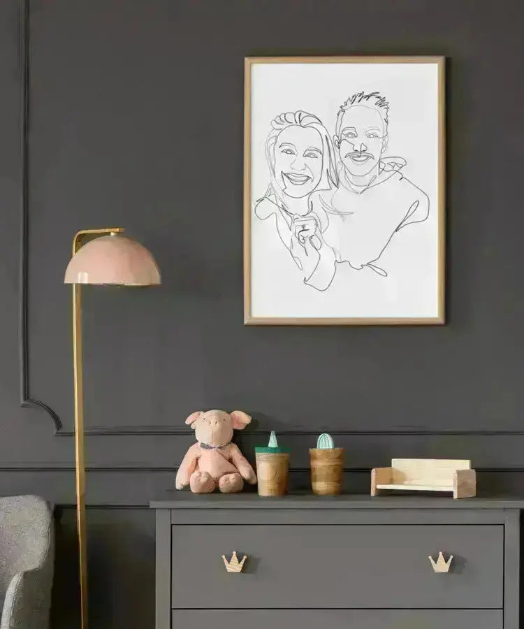 Krondiamantbryllupsgave - line art tegning efter dine fotos - Just Karikatur