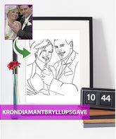 Krondiamantbryllupsgave - line art tegning efter dine fotos - Just Karikatur