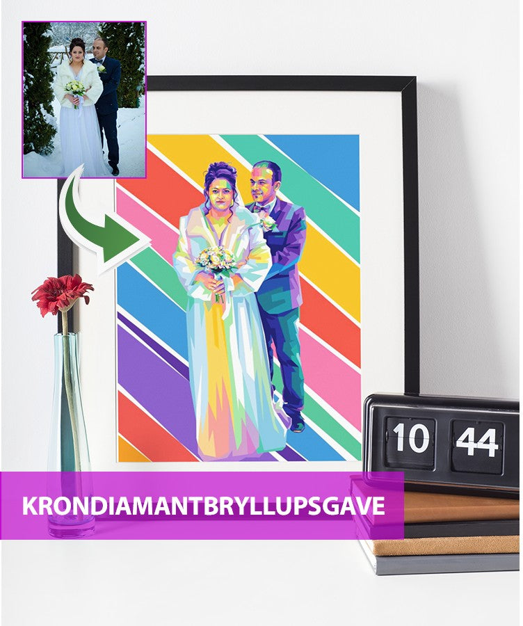 Krondiamantbryllupsgave - pop art tegning efter dine fotos - Just Karikatur
