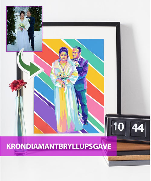 Krondiamantbryllupsgave - pop art tegning efter dine fotos