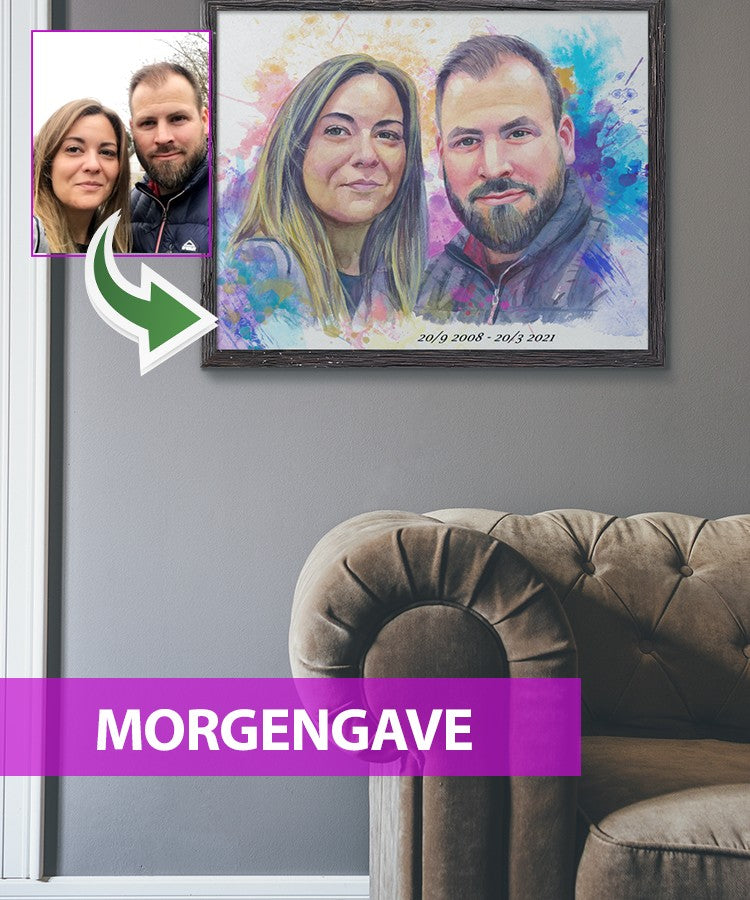 Morgengave - Vandmaleri efter dine fotos - Just Karikatur