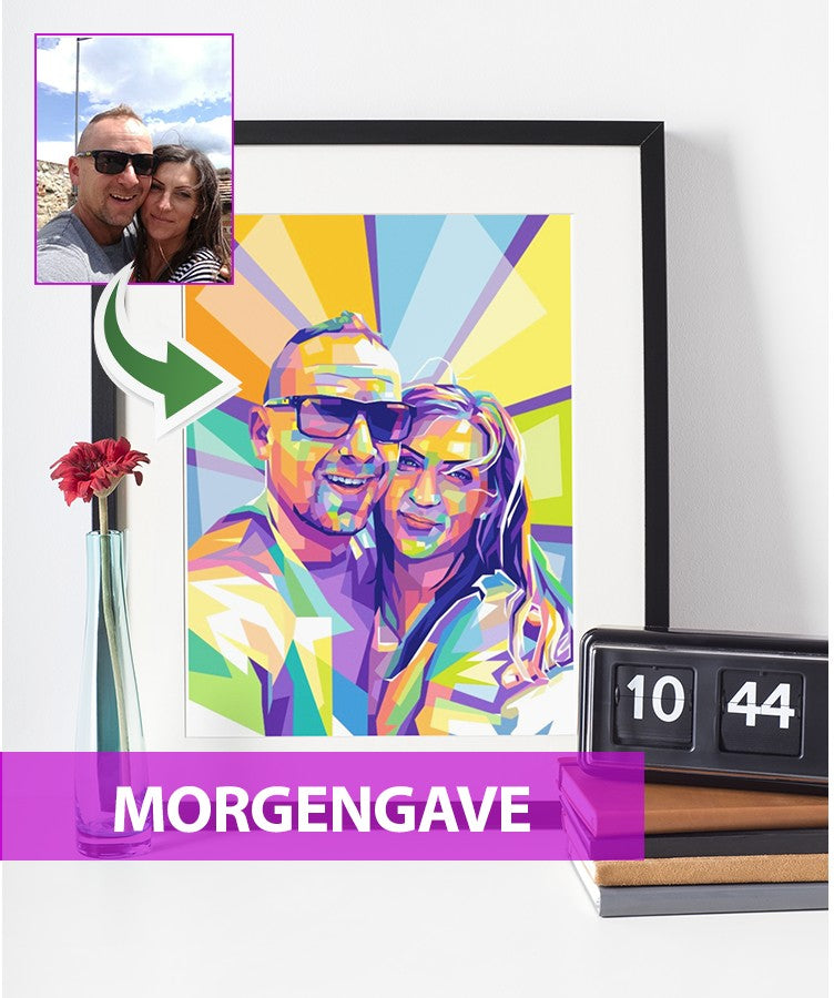 Morgengave - pop art tegning efter dine fotos - Just Karikatur