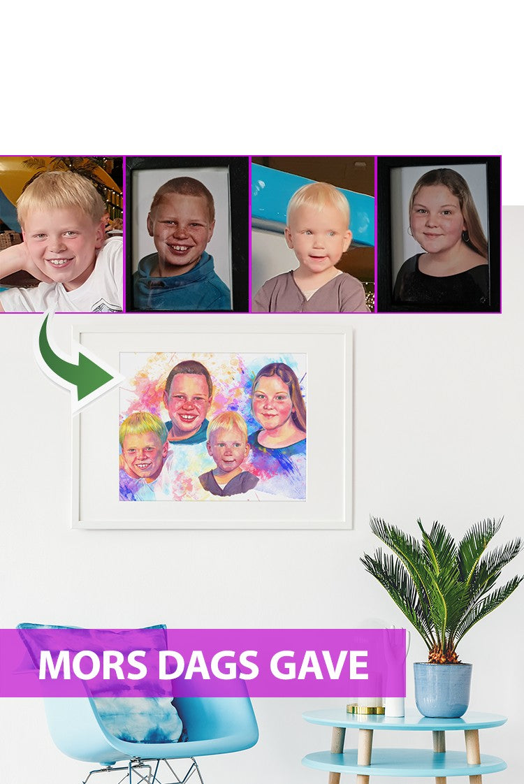 Mors dags gave - Vandmaleri efter dine fotos - Just Karikatur