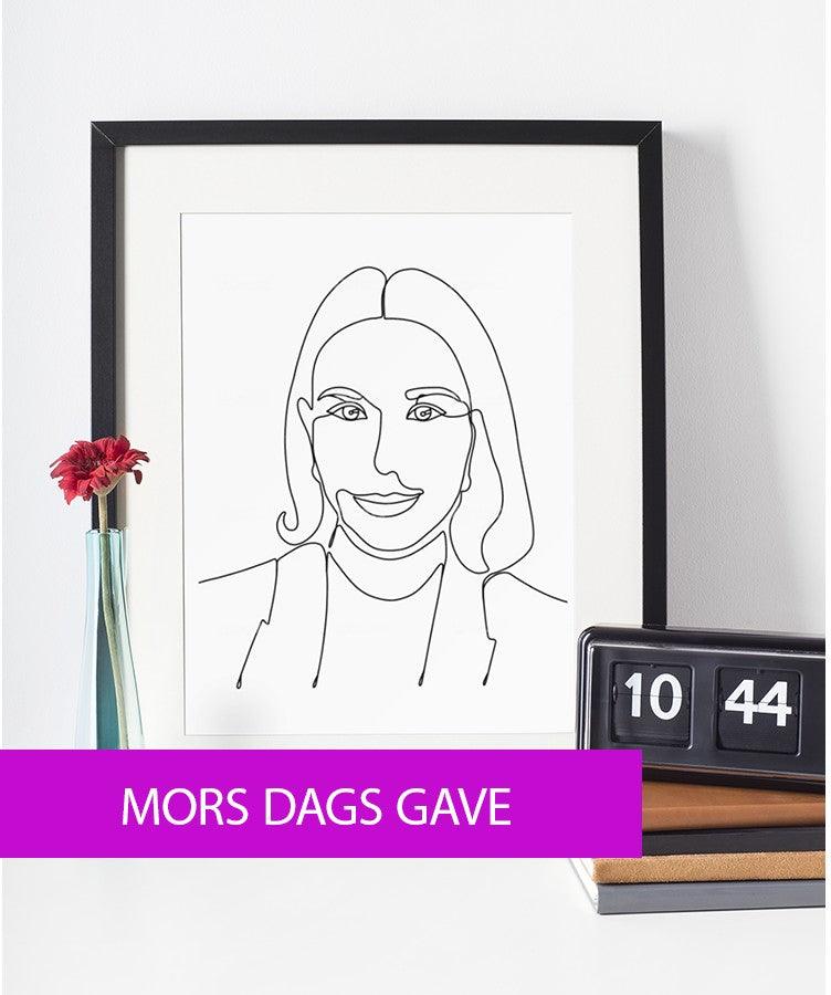 Mors dags gave - line art tegning efter dine fotos - Just Karikatur