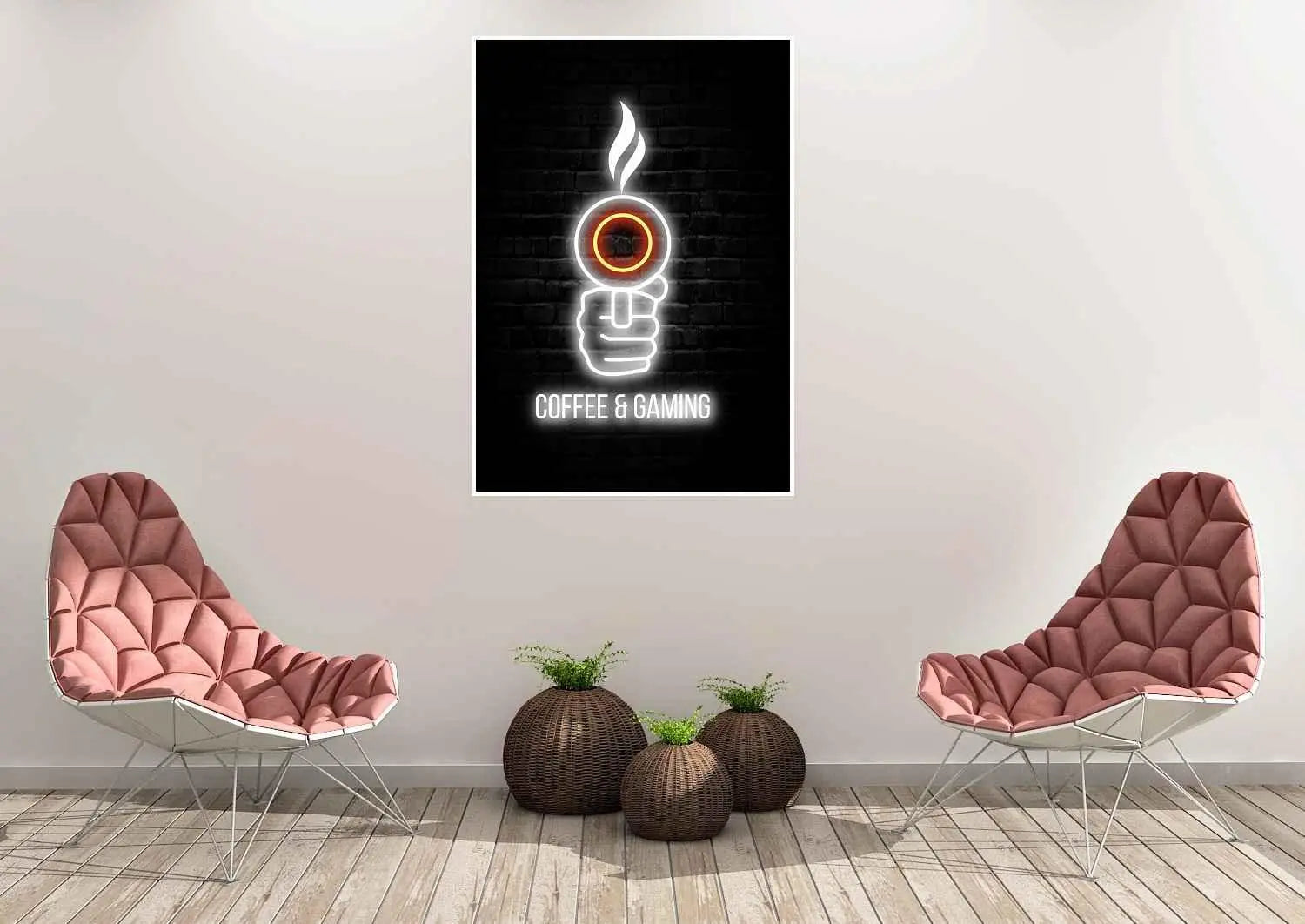 Neon Plakat - Coffee and gaming - Just Karikatur