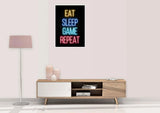 Neon Plakat - Eat Sleep Game Repeat - Just Karikatur