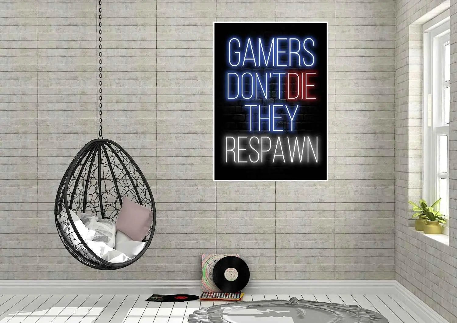 Neon Plakat - Gamers dont die they respawn - Just Karikatur