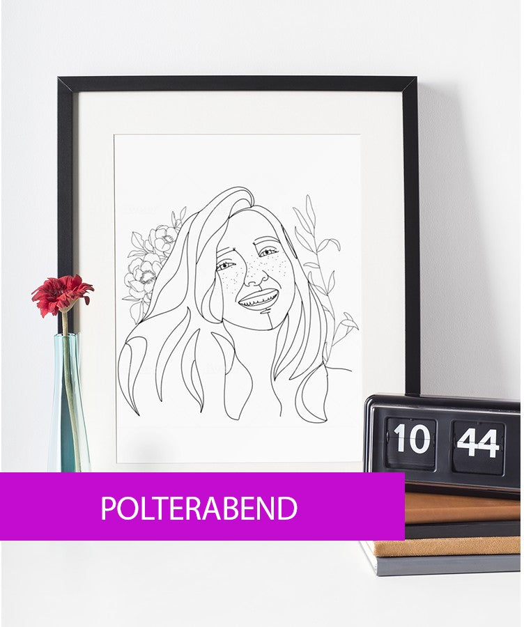 Polterabend - line art tegning efter dine fotos - Just Karikatur