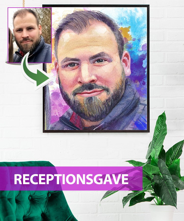 Receptionsgave - Vandmaleri efter dine fotos - Just Karikatur