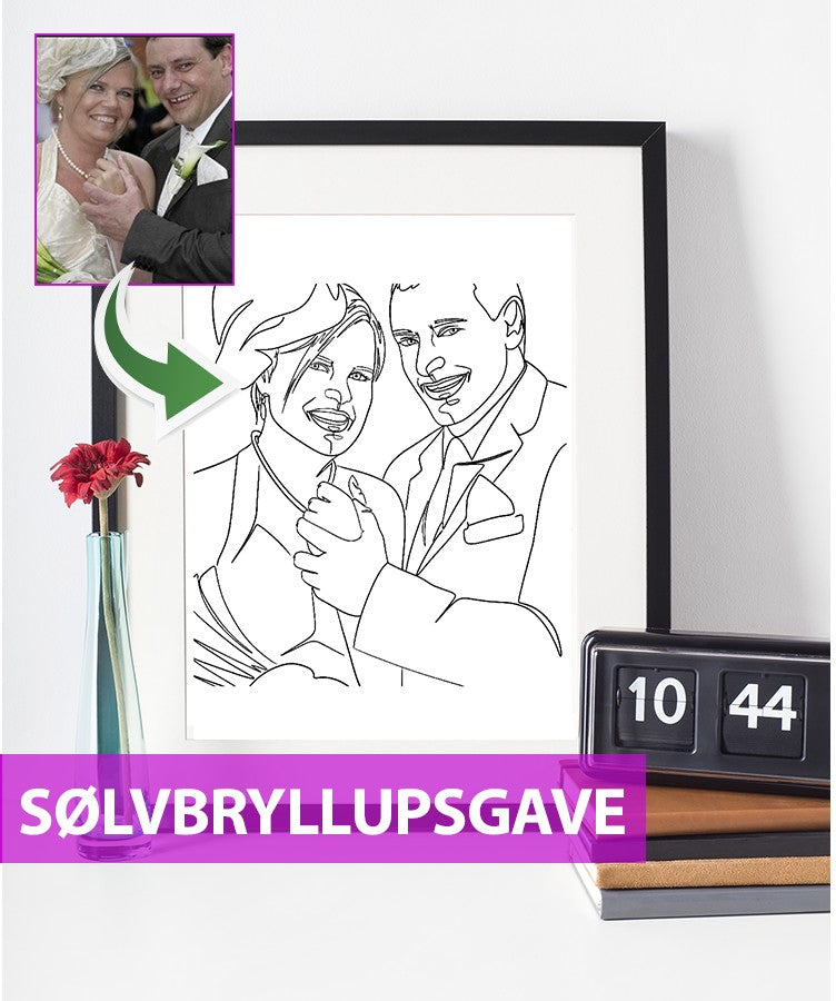 Sølvbryllupsgave - line art tegning efter dine fotos - Just Karikatur
