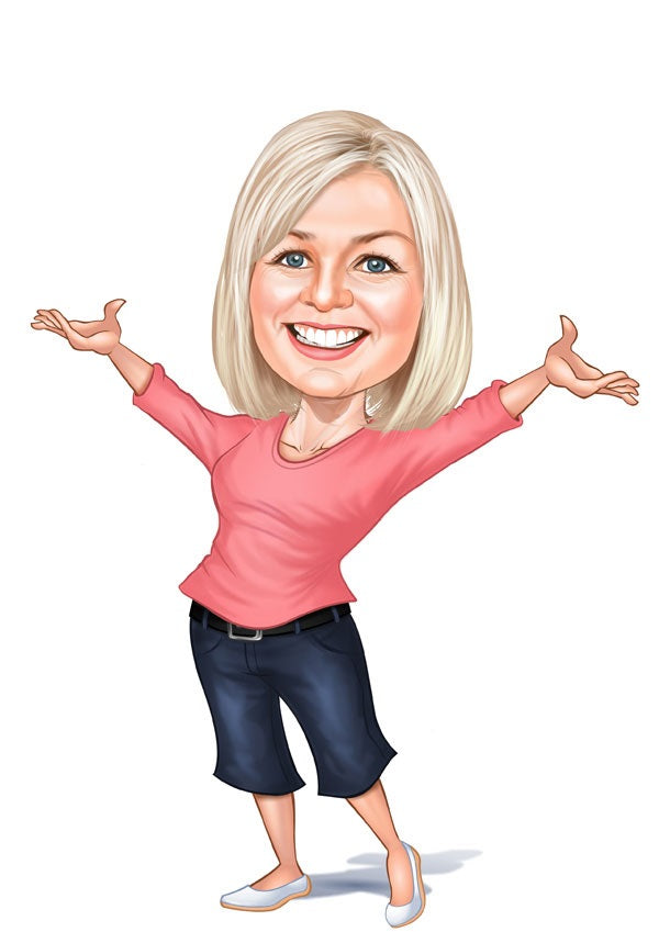 Til hende tema4 (1 person) - karikaturtegning efter dine fotos - Just Karikatur