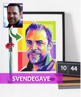 Svendegave - pop art tegning efter dine fotos - Just Karikatur
