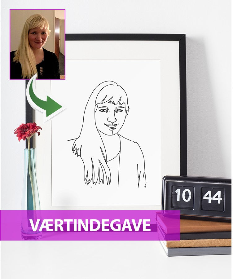 Værtindegave - line art tegning efter dine fotos - Just Karikatur