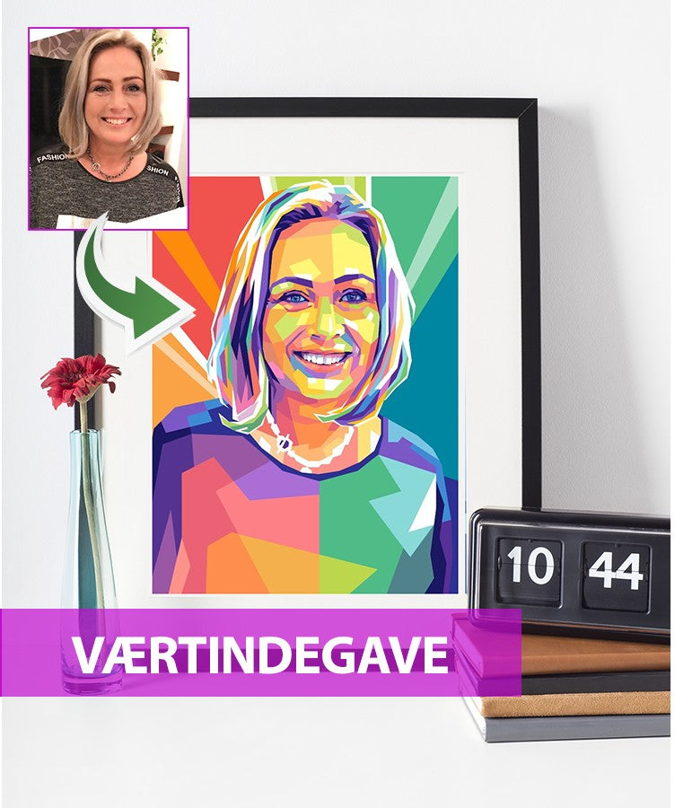Værtindegave - pop art tegning efter dine fotos - Just Karikatur