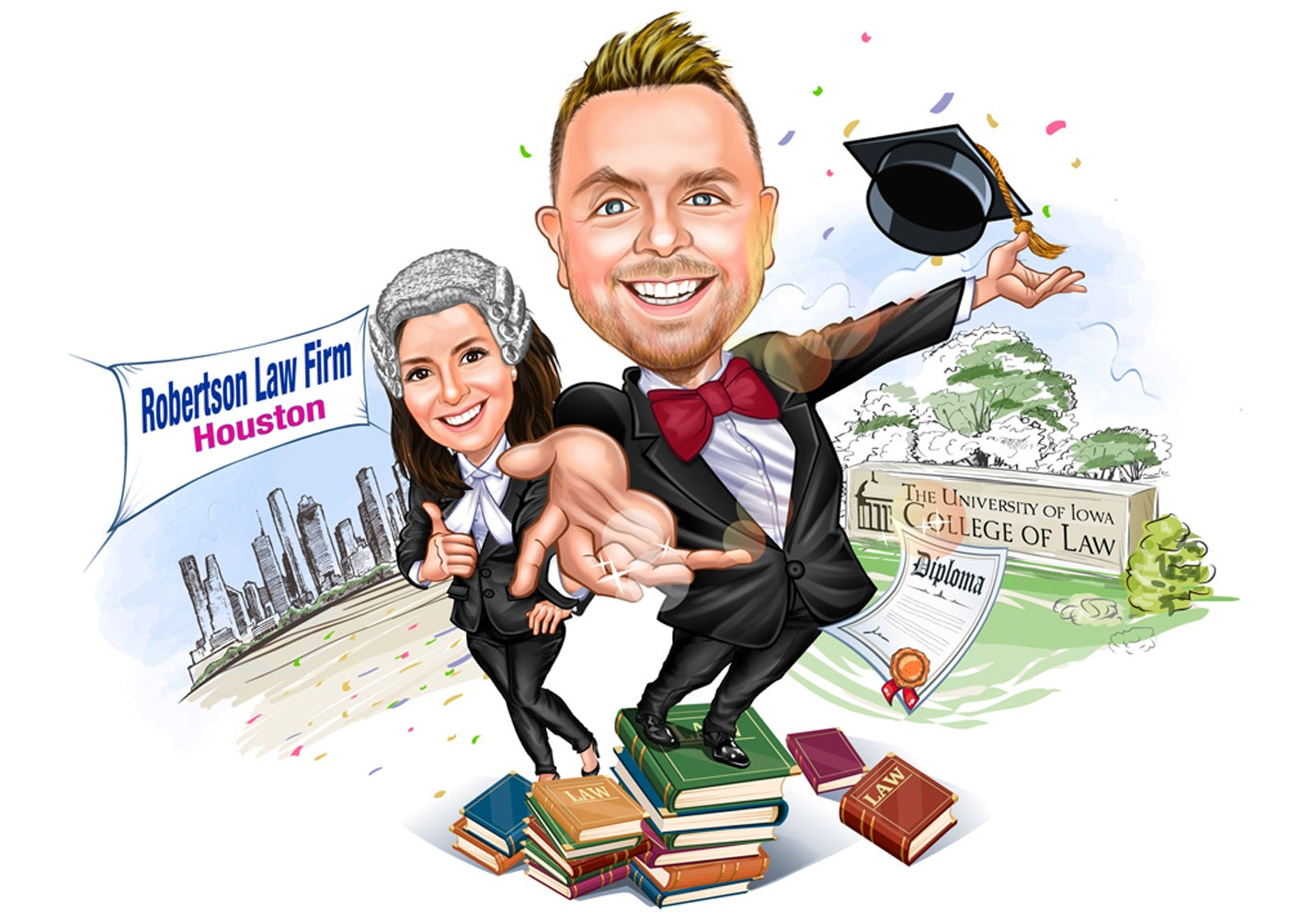 Jurist tema5 (2 personer) - karikaturtegning efter dine fotos - Just Karikatur