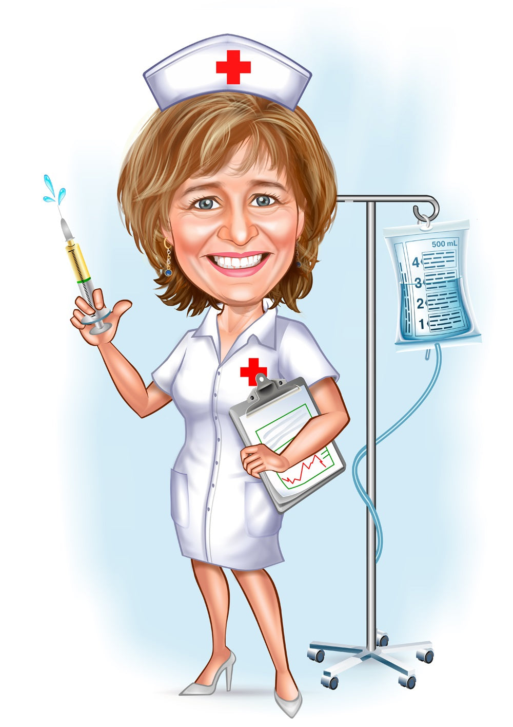 Medicinsk tema6 (1 person) - karikaturtegning efter dine fotos - Just Karikatur