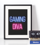 Neon Plakat - Gaming Diva - Just Karikatur