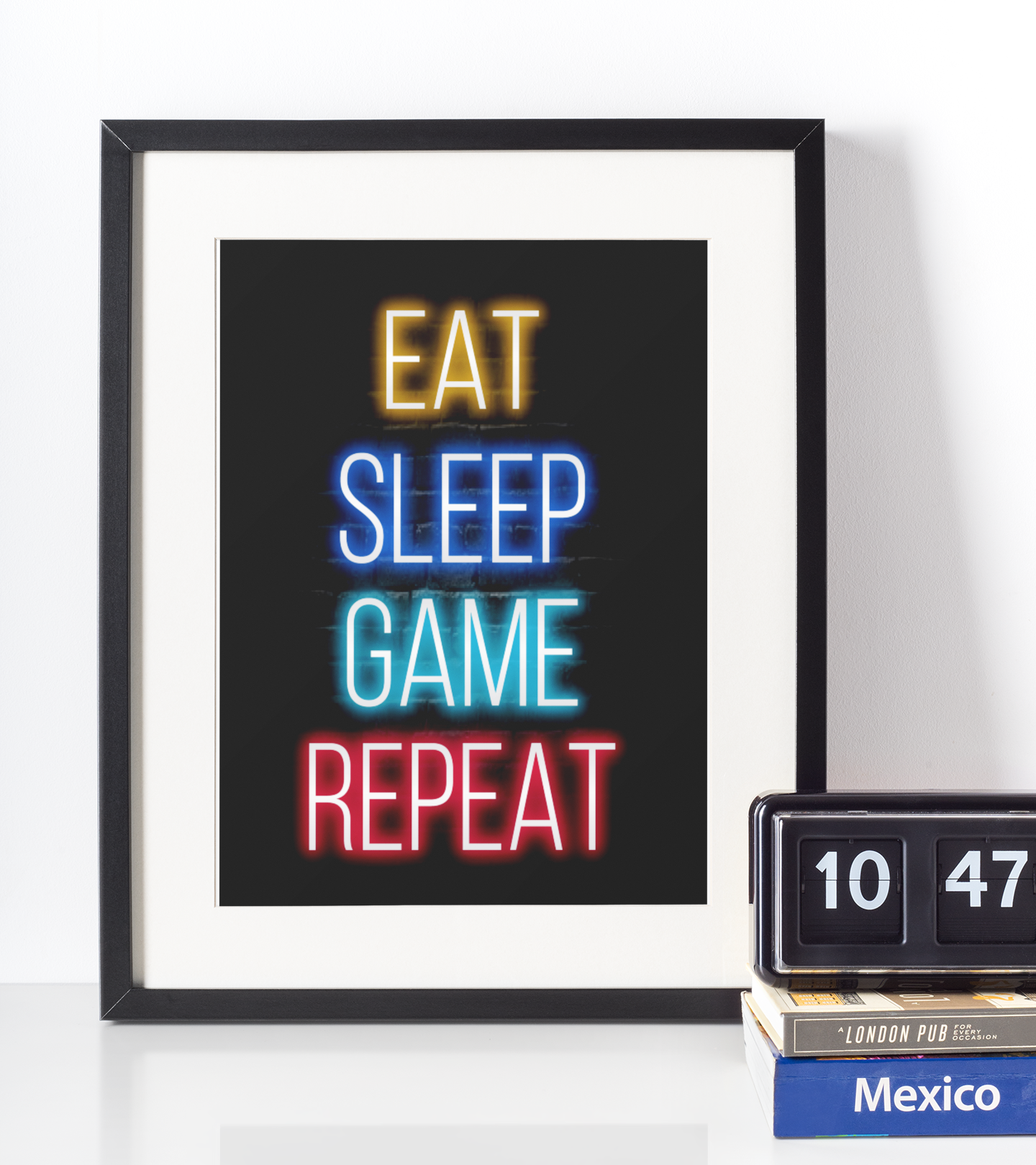 Neon Plakat - Eat Sleep Game Repeat - Just Karikatur