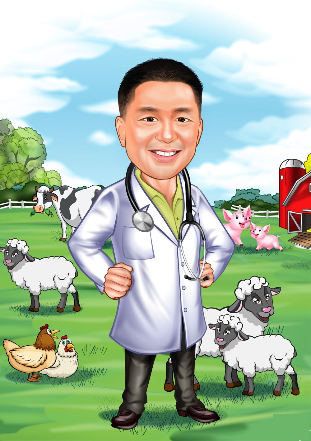 Medicinsk tema5 (1 person) - karikaturtegning efter dine fotos - Just Karikatur