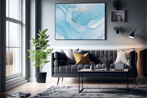 Abstrakt Blå Marble No17 - Plakat/Lærred