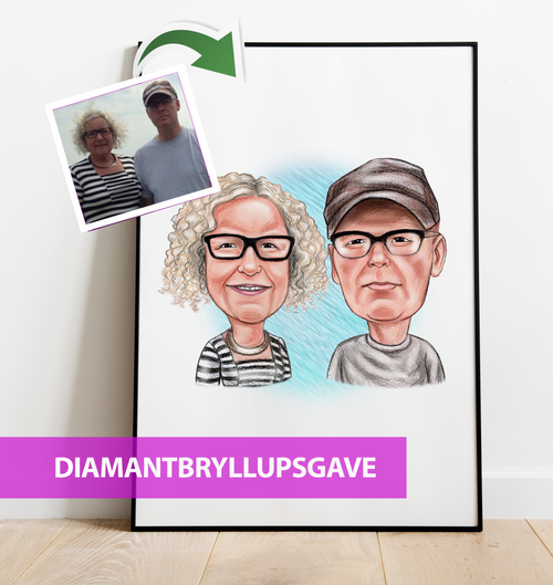 Diamantbryllupsgave - Karikaturtegning efter dine fotos