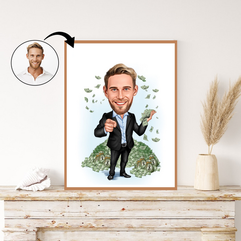 Virksomhed tema100 (1 person) - karikaturtegning efter dine fotos - Just Karikatur
