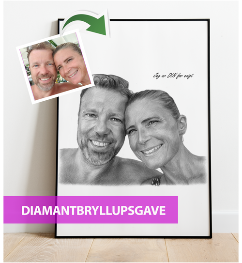 Diamantbryllupsgave - Portrættegning efter dine fotos
