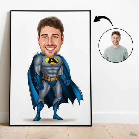 Superhelt tema40 (1 person) - karikaturtegning efter dine fotos - Just Karikatur