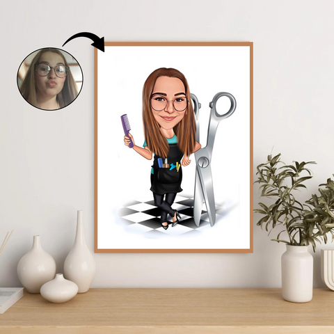 Frisør (1 person) - karikaturtegning efter dine fotos - Just Karikatur