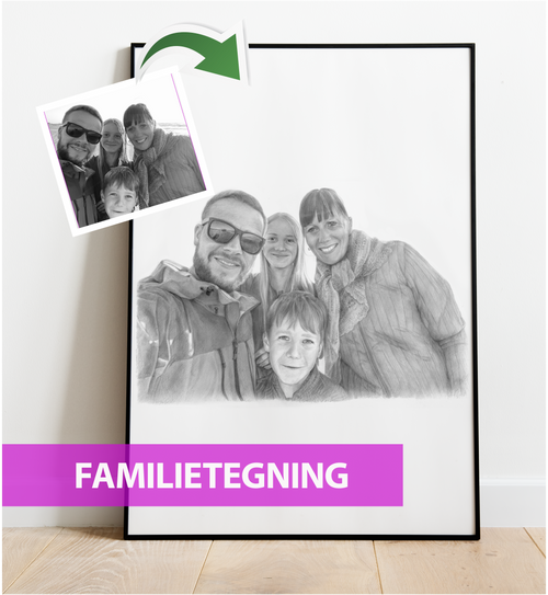 Familietegning - Portrættegning efter dine fotos