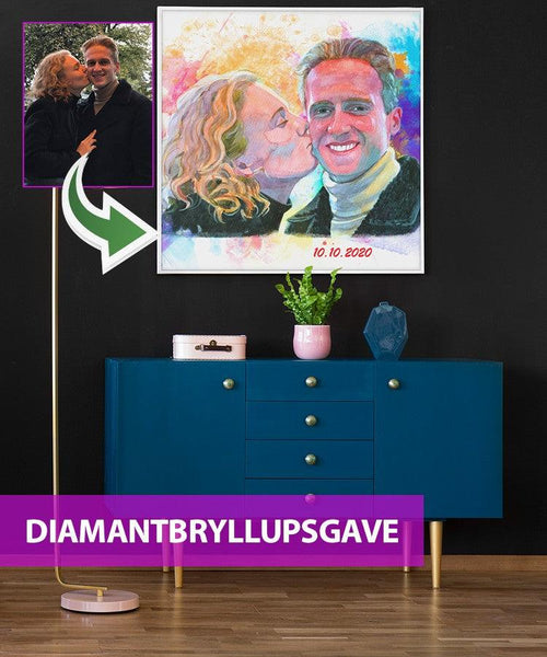 Diamantbryllupsgave  - Vandmaleri efter dine fotos