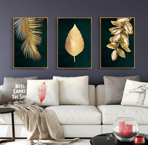 Golden leaf plakat ( sæt af 3 stk )